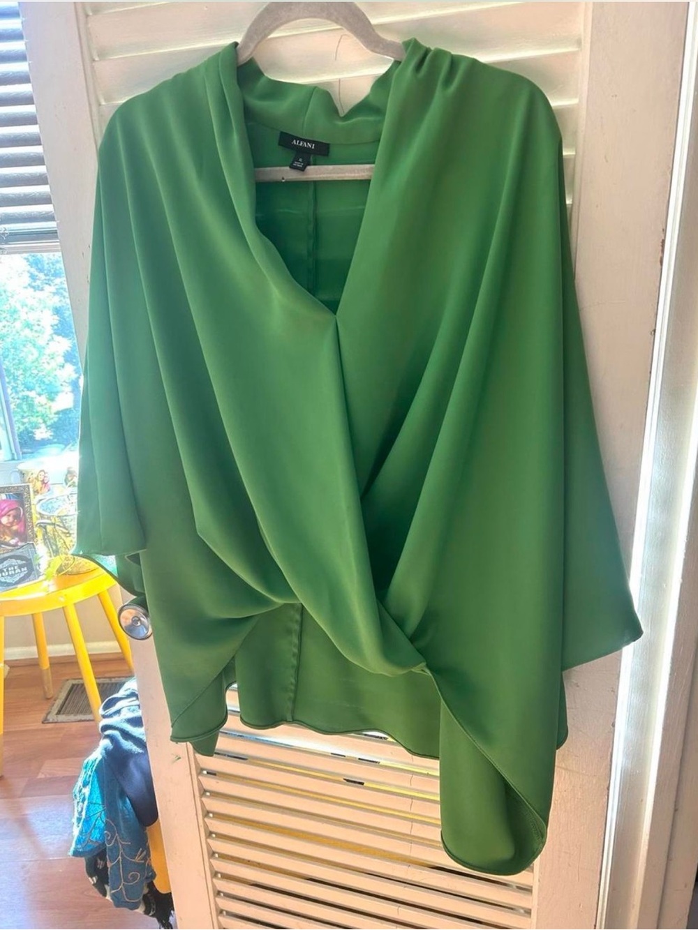 Alfani Kelly Green Draped V-Neck Blouse